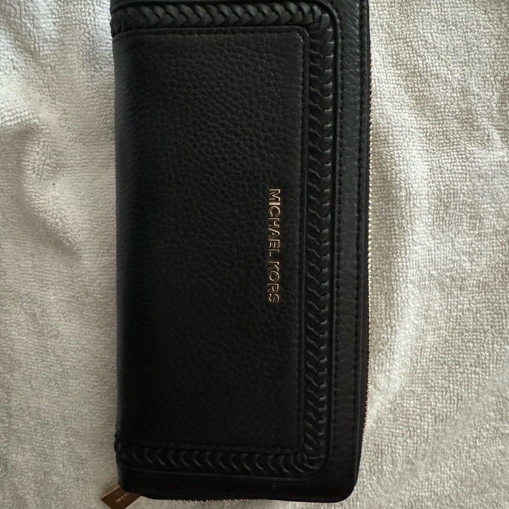Michael Kors Wallet Braided Trim Gold Letters